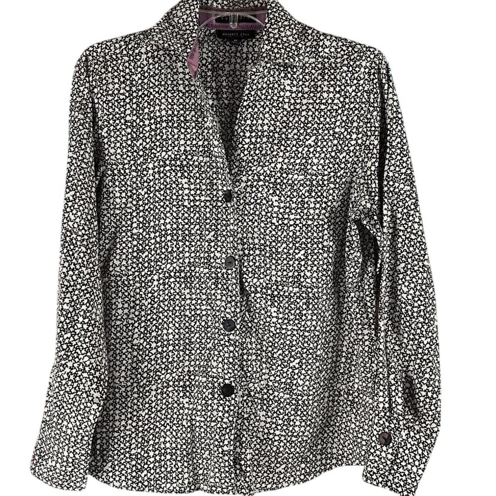 Foxcroft Wrinkle Free Shaped Fit Black White Button Down Shirt Top Blouse Size 6